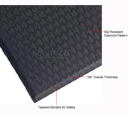 5/8 Thick Diamond Surface Anti Fatigue Industrial Mat 4' x 6'  Black 