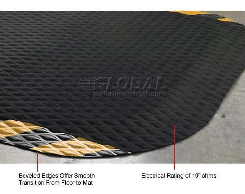 M+A Matting Hog Heaven 3' X 12' Commercial Anti-Fatigue Mat - 7/8" Thick, Black, Diamond Pattern