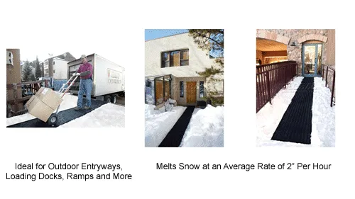 HeatTrak® Outdoor Snow & Ice Melting Heated Walkway Mat 1/2 Thick 3' x 20'  240 Volt Black