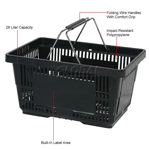 VersaCart ® Black Plastic Shopping Basket 28 Liter w/ Plastic