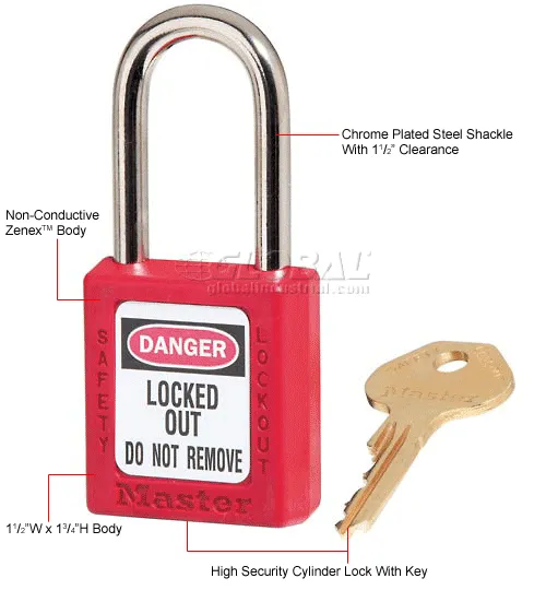 Master Lock® Safety 410 Series Zenex™ Thermoplastic Padlock, Red