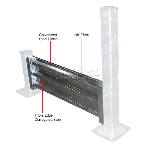 Steel Galvanized Structural Guard Rail, Drop-in Style, 10'L, Galvanized
