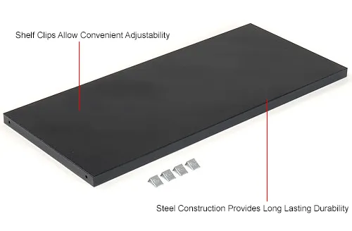 A black tray with a solid top, metal clips, and text describing its features.
