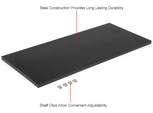 A black tray lid with small metal clips and text describing its features.