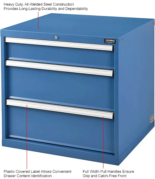Global Industrial™ Modular Drawer Cabinet, 3 Drawers, w/Lock, 30