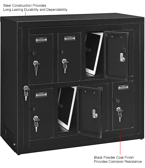 Global™ Tablet & Cell Phone Charging Locker - 8 Door w/Keyed Lock & Hasp and Master Door Open
																			