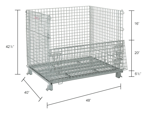 Folding Wire Container 48x40x42-1/2 3000 Lb Capacity 		