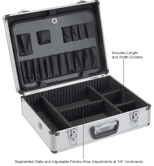 Global Industrial Aluminum Tool Case 18 x 14 x 6 with Tool Panel, Silver