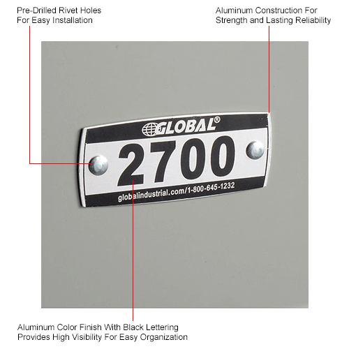 Global Locker Number Plate Kit - Pkg of 200 Numbered  2700-2899