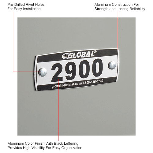 Global Locker Number Plate Kit - Pkg of 200 Numbered  2900-3099