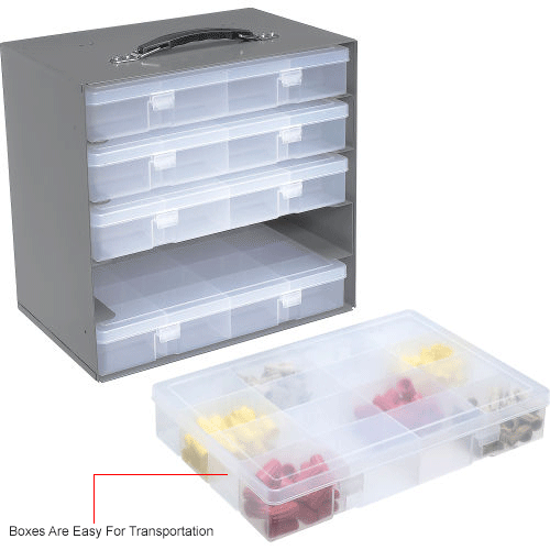 Durham Steel Compartment Box Rack 13-1/2 x 9-1/8 x 13-1/4 with 5 of 24-Compartment Plastic Boxes