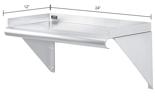 Global Industrial&#153; Wall Mount Shelf with 1.5 Inch Lip 18 Gauge 430 Stainless Steel 24 x 12