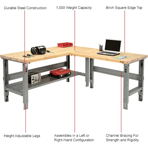 □L BUILD3点セット Global Industrial™ L-Shaped Workbench, 72 x 78