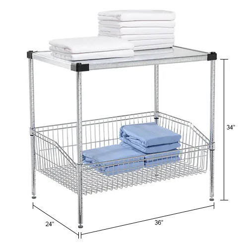 Nexel® 2 Shelf, Chrome Basket Wire Shelving Unit, Solid Top Shelf