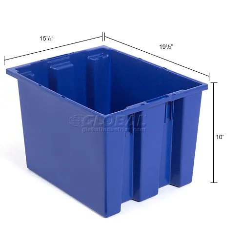 Global Industrial Stack and Nest Storage Container SNT190 No Lid 19-1/2 x 15-1/2 x 10, Blue - Pkg Qty 6