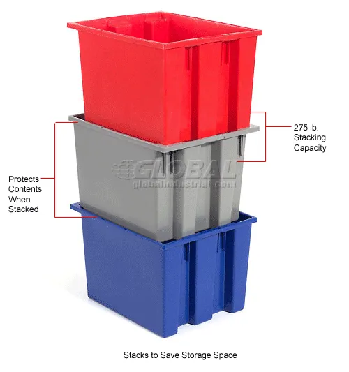Global Industrial™ Plastic Stack & Nest Storage Container, No Lid