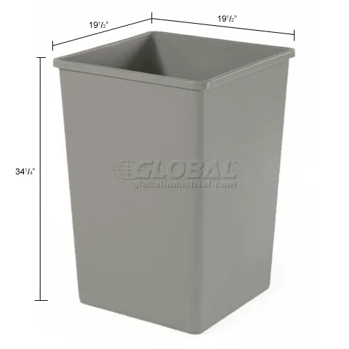 Continental 32-Gallon Square Swingline Trash Can – Grey, Commercial Use