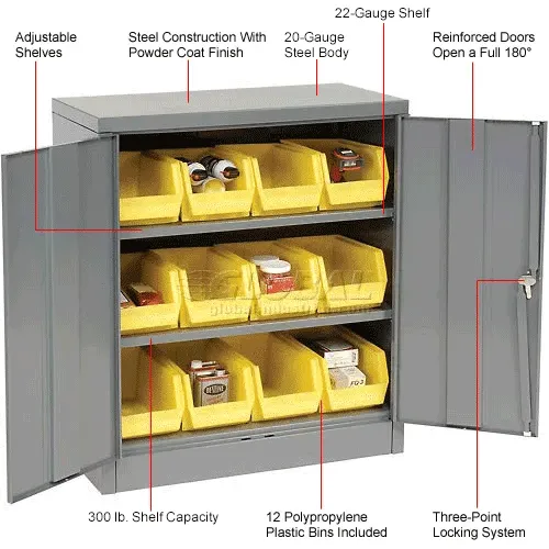 Global Industrial™ Locking Storage Cabinet, 12 Yellow Bins, 1 Size