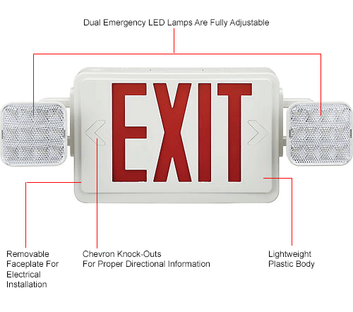  Combo Exit Sign, Red Letters w/ LED Optics
																			