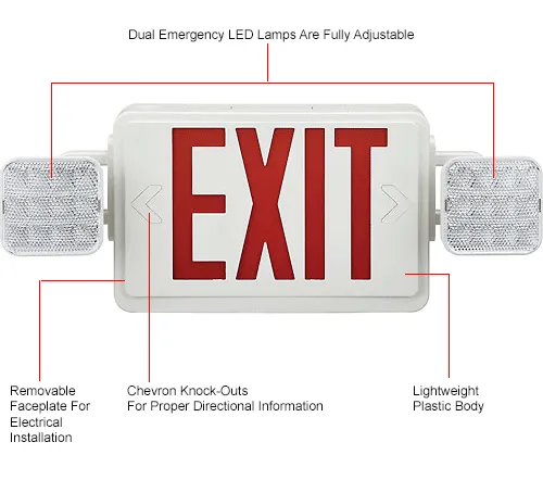 Global Industrial™ Combo LED Emergency Exit Sign, Red Letters