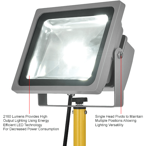 Portable LED Floodlight w/Tripod, 30W, 2160 lumens, IP65
																			