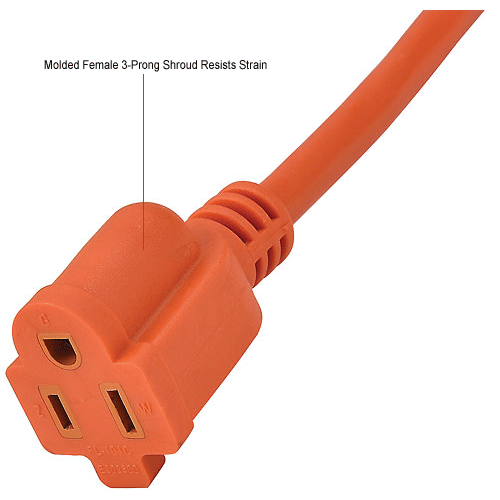 Global Industrial™ 50 Ft. Outdoor Extension Cord, 14/3 Ga, 15A, Orange