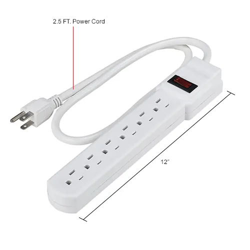 2.5ft Extension Cord w/ 6 Outlet Power Strip White