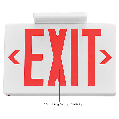 Global&#8482; LED Exit Sign, Red Letters, Universal Mount w/ Battery Backup, White, 1 or 2 Sides
