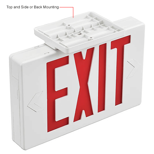 Global&#8482; LED Exit Sign, Red Letters, Universal Mount w/ Battery Backup, White, 1 or 2 Sides