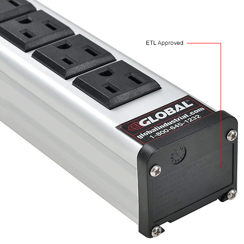 Global Industrial™ 12in. 6 outlet Aluminum Power Strip with 6ft Cord