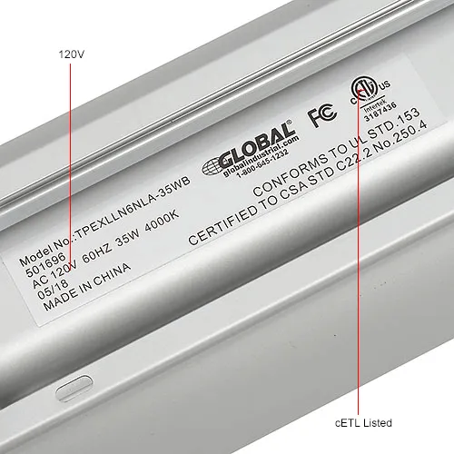 Global Industrial™ 72 LED Aluminum Shop Light, 35W, 4000K, 4375 Lumens,  48 Adj Height, 6'Cord