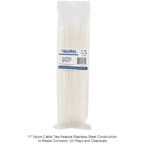 Global Industrial&#8482;  11"Cable Ties, Natural w/UV, 75 lb, 100 pack