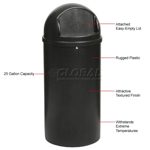 25 Gallon Rubbermaid Marshal Waste Receptacles - Black