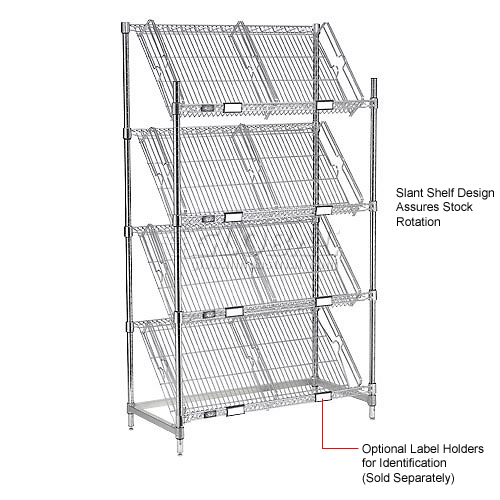 Nexel® Chrome, 4 Tier, Slant Wire Shelving, Starter Unit, 48"W x 18"D x
