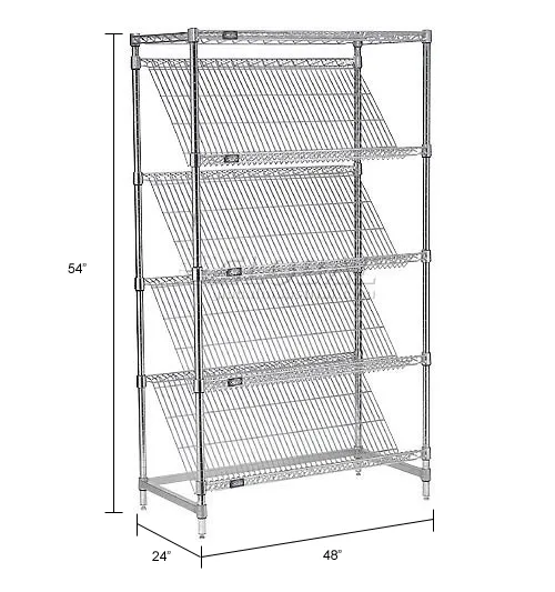 Nexel® 5 Shelf, Chrome Slant Wire Shelving Unit, Starter, 48