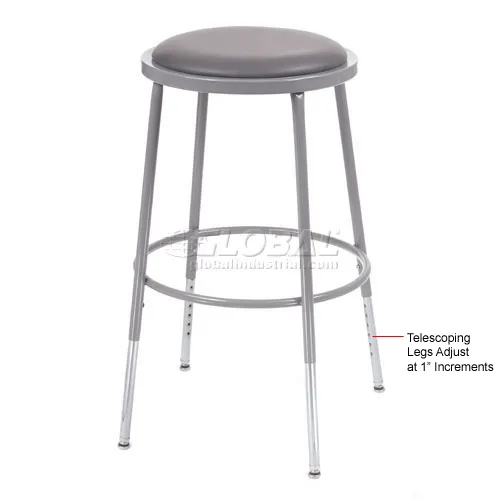 Interion Big and Tall Steel Shop Stool Vinyl Gray Pkg Qty 2