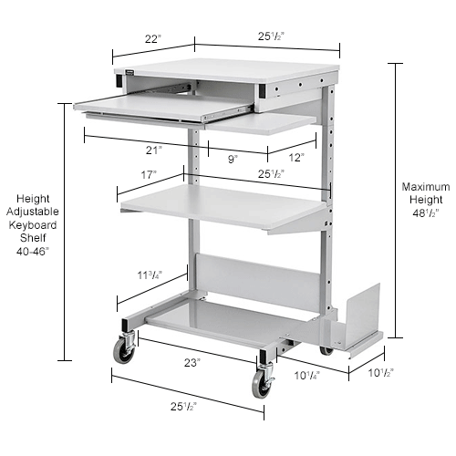 Global Industrial™ Mobile Computer Workstation with Printer Shelf and