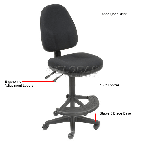Synchro Operator Stool - 180 Degree Footrest Without Arms Black