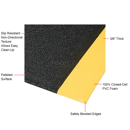 Apache Mills Soft Foot™ Anti Fatigue Mat 3/8" Thick 3' x 60' Black/Yellow Border