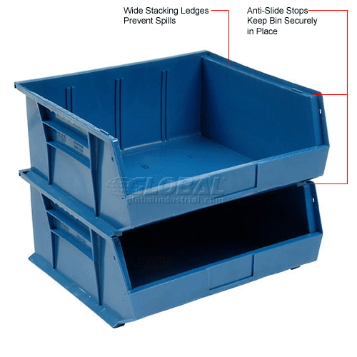 Quantum Plastic Stacking Bin QUS235 11 x 107/8 x 5 Blue Pkg Qty 6