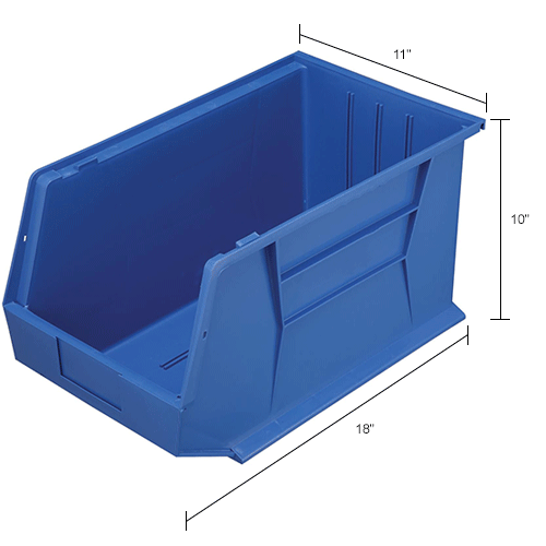 Global Industrial™ Plastic Stack & Hang Bin, 11"W x 18"D x 10"H, Blue Pkg Qty 4