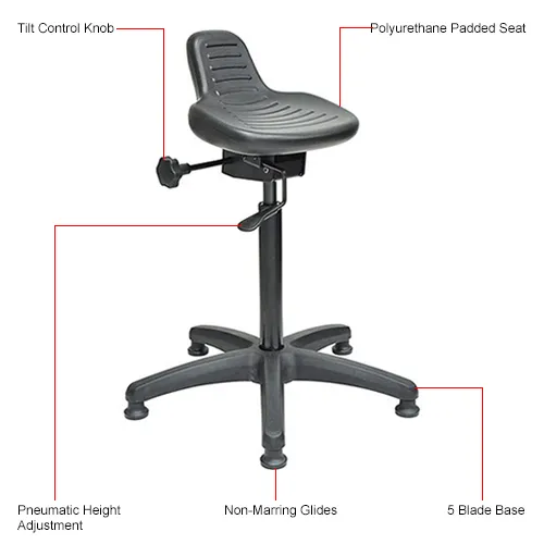 Interion  Ergonomic Standing Stool, 250 Lb. Capacity, Black 571005