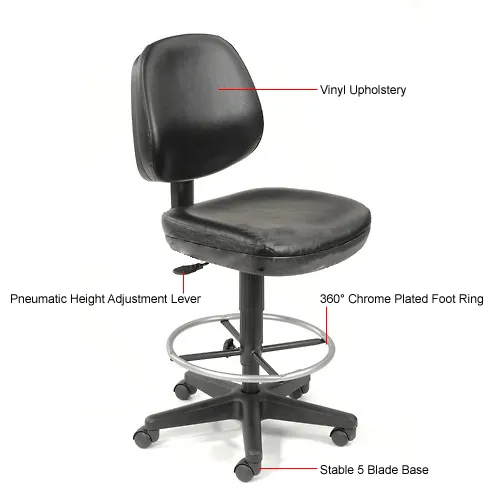 Interion® Vinyl Task Stool, 360° Footrest, Black