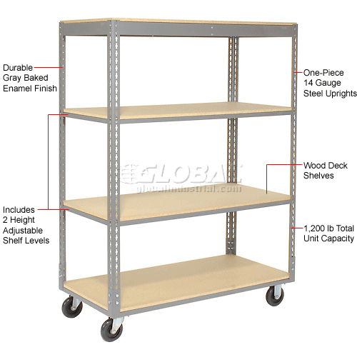 Easy Adjust Boltless Shelf Truck With Wood Shelves