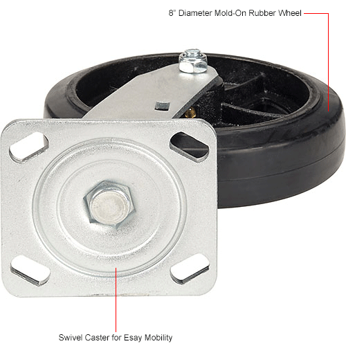 Global Industrial™ Heavy Duty Swivel Plate Caster 8" Mold-On Rubber Wheel 600 Lb. Capacity 
																			