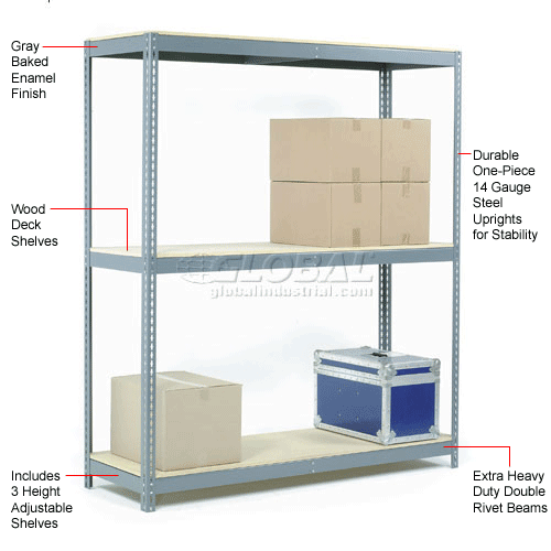 Global Industrial Wide Span Rack 60Wx48Dx60H, 3 Shelves Laminated Deck
