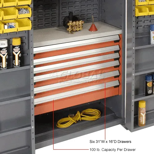 Global Industrial™ Security Work & Storage Cabinet, 6 Drawers, 68