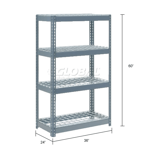 Extra Heavy Duty Steel Boltless Shelving - 4 Shelves with Wire Deck