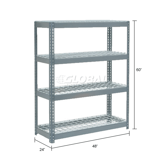 Extra Heavy Duty Steel Boltless Shelving - 4 Shelves with Wire Deck
