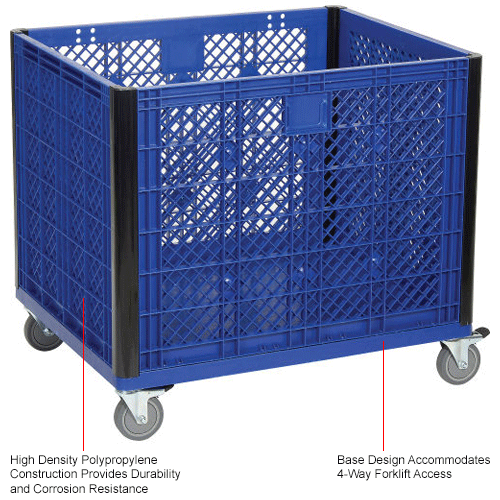 Global Industrial™ Easy Assembly Vented Wall Bulk Container Casters 391/4 x 311/2 x 29 Blue